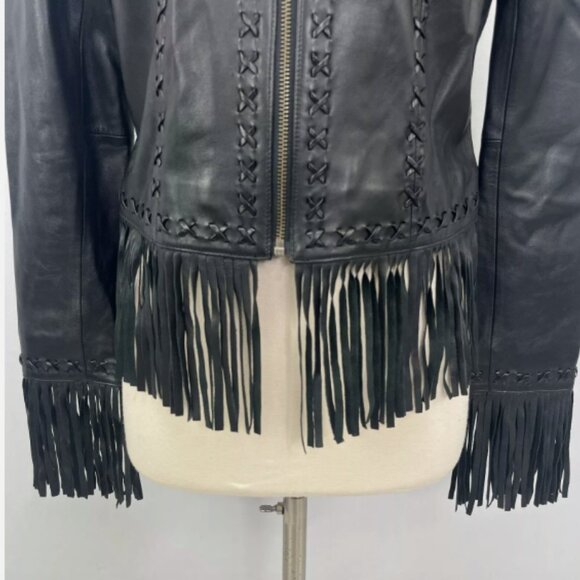 Vintage Cache Leather Fringe Crop Jacket - Picture 5 of 14